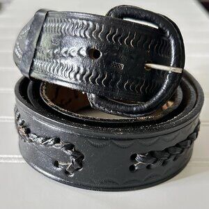 Scorpion Motif Men’s Black Leather Hand Crafted Belt Size 46